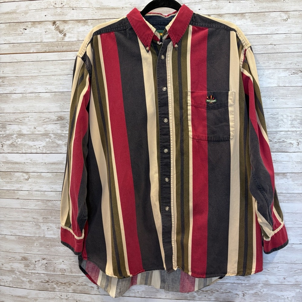 Vintage 90s Ivy Crew Mens L Shirt Striped 100% Cotton Button Down Preppy Red - Picture 2 of 11